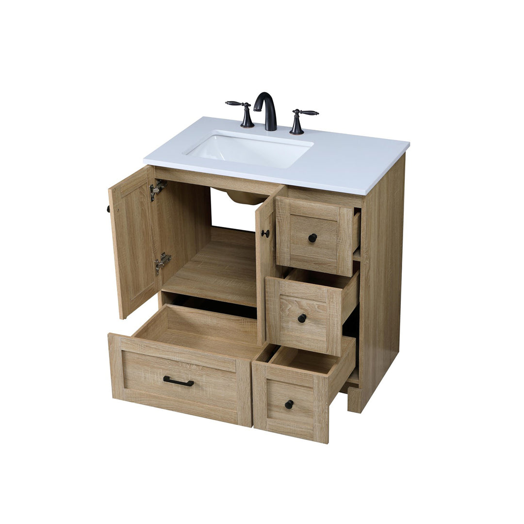 32 Inch Single Bathroom Vanity In Mango Wood - View 4 - Joshua Marshal