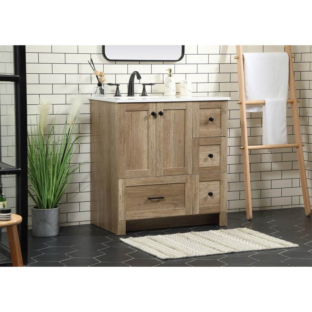32 Inch Single Bathroom Vanity In Natural Oak - View 2 - Joshua Marshal