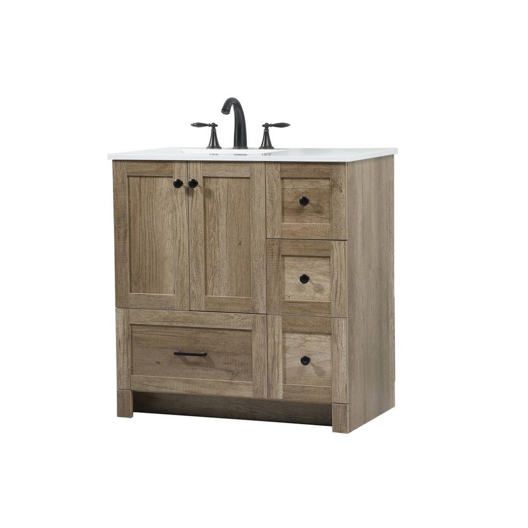 32 Inch Single Bathroom Vanity In Natural Oak - View 3 - Joshua Marshal