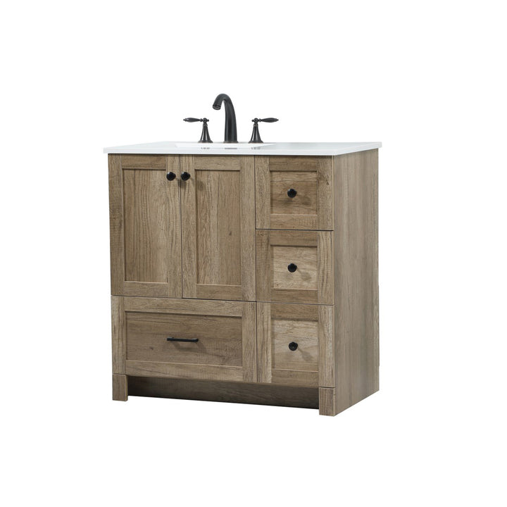 32 Inch Single Bathroom Vanity In Natural Oak - View 3 - Joshua Marshal