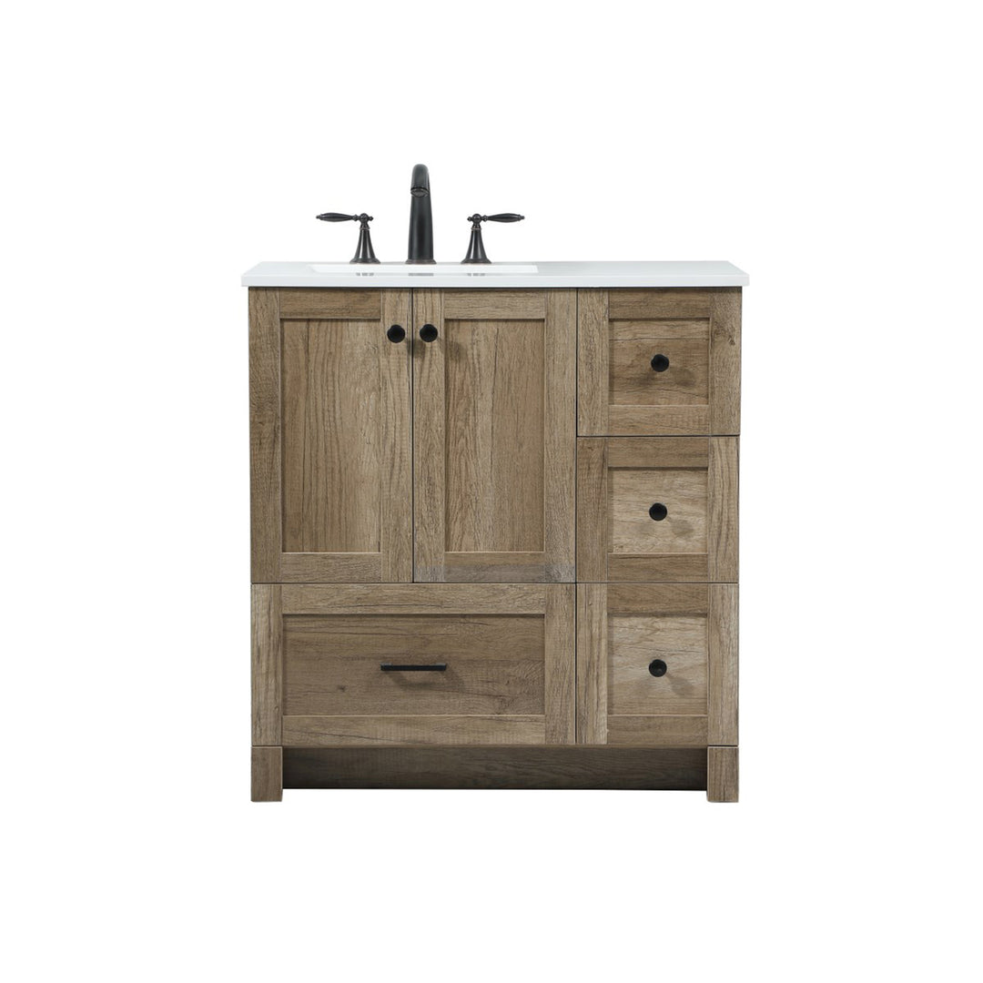 32 Inch Single Bathroom Vanity In Natural Oak - View 4 - Joshua Marshal