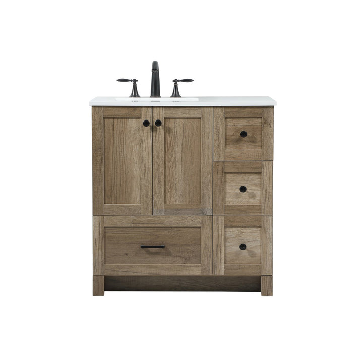32 Inch Single Bathroom Vanity In Natural Oak - View 4 - Joshua Marshal