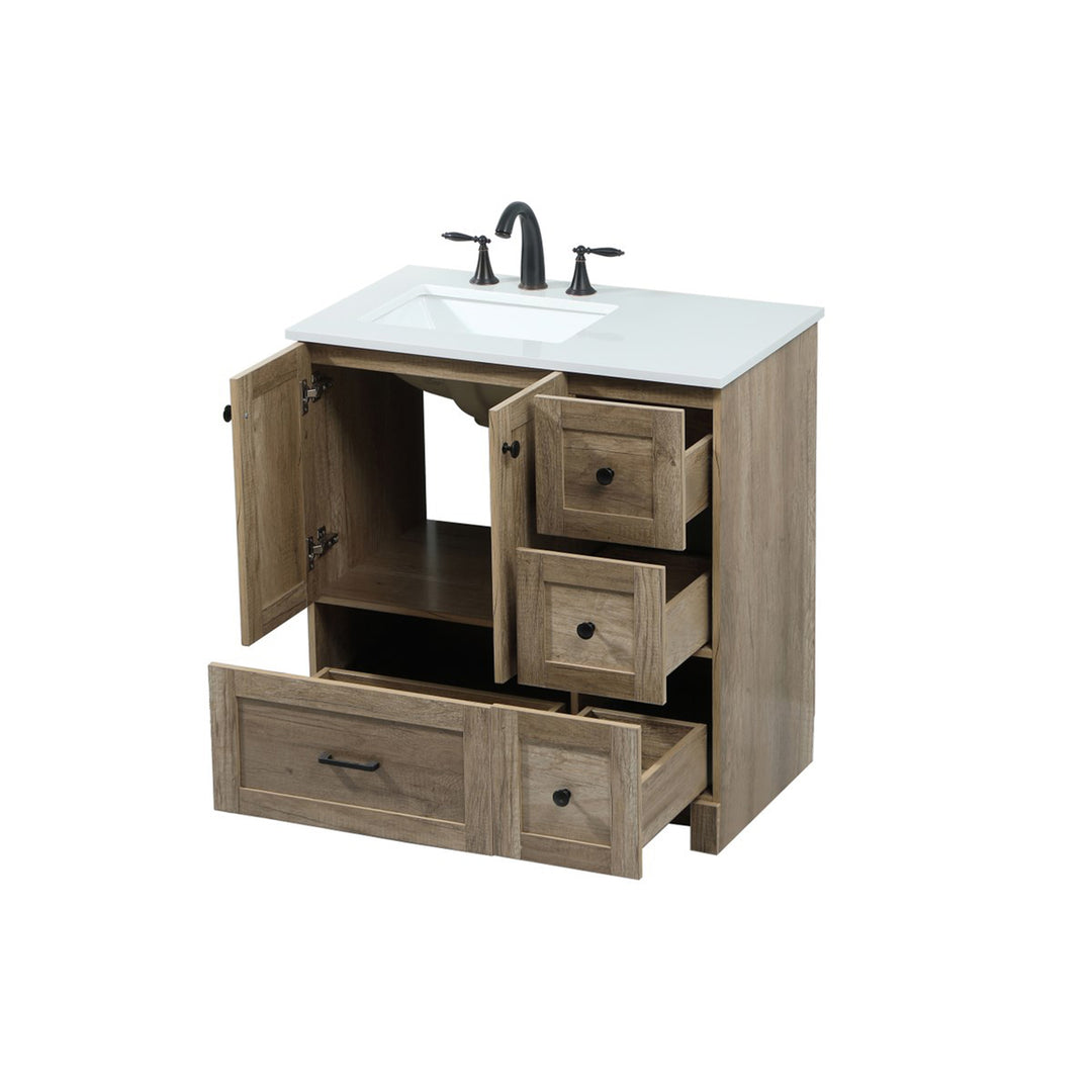 32 Inch Single Bathroom Vanity In Natural Oak - View 5 - Joshua Marshal