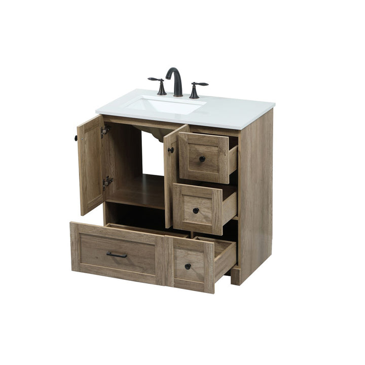 32 Inch Single Bathroom Vanity In Natural Oak - View 5 - Joshua Marshal