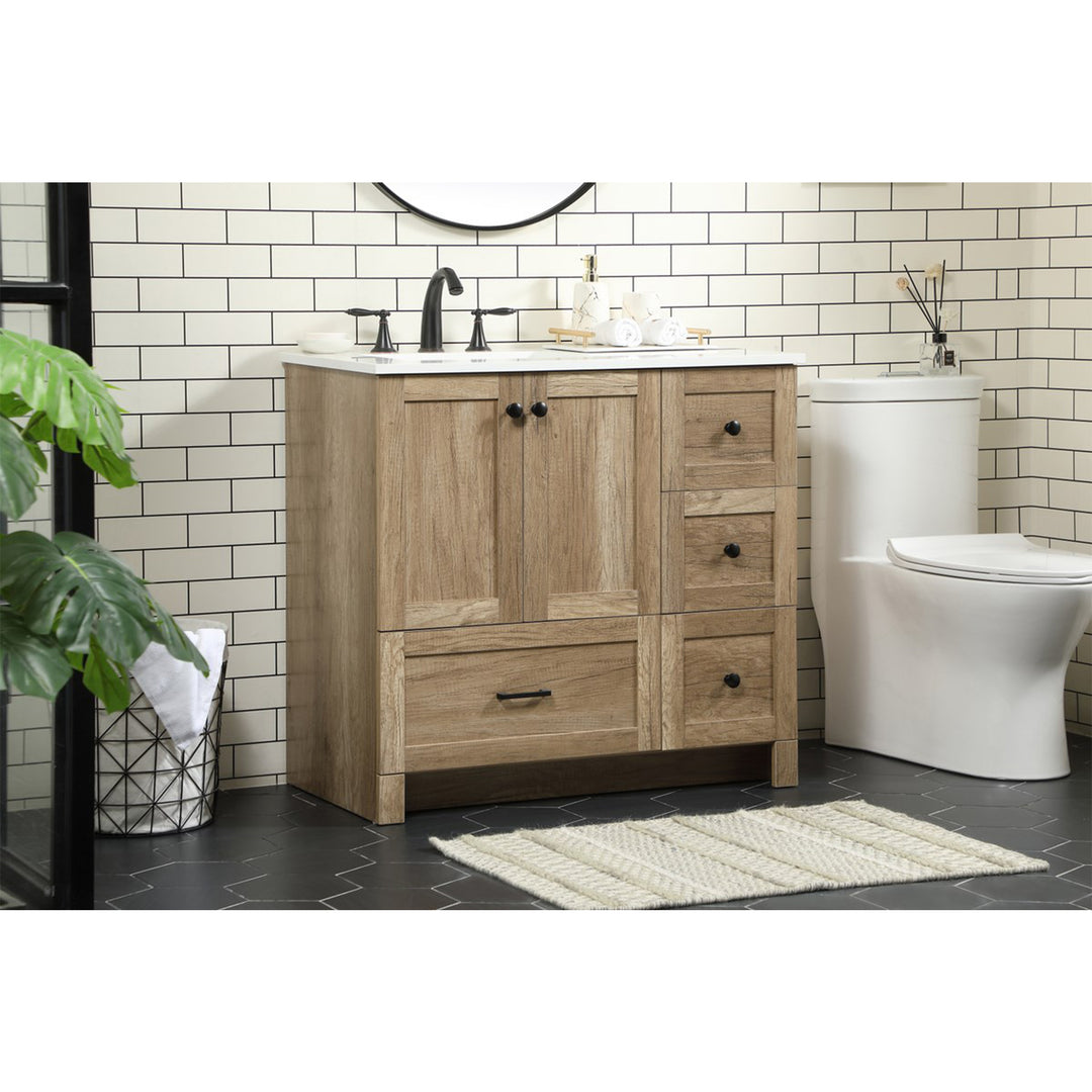 36 Inch Single Bathroom Vanity In Natural Oak - View 2 - Joshua Marshal