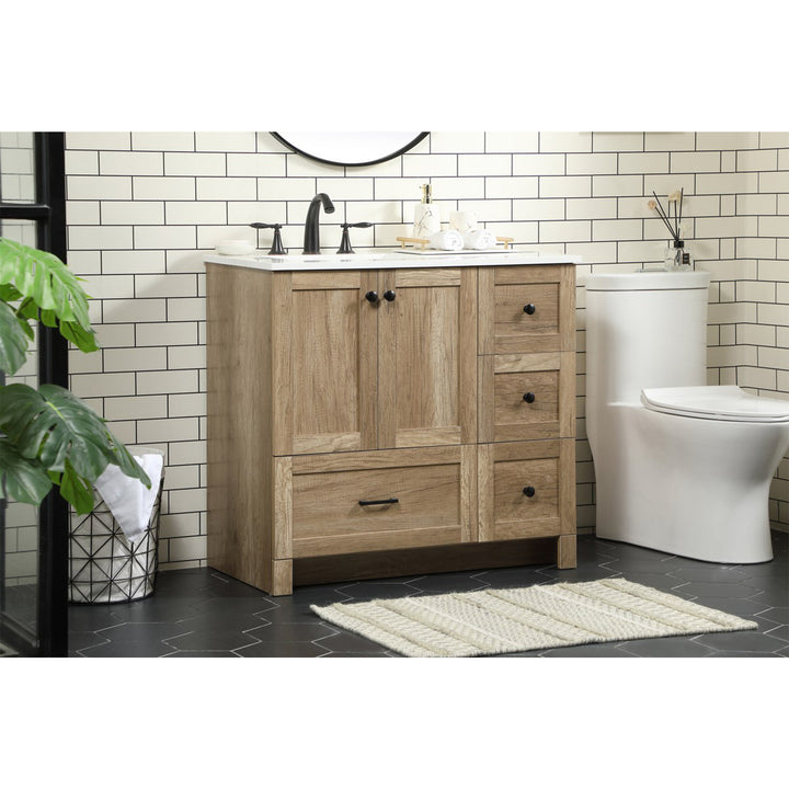 36 Inch Single Bathroom Vanity In Natural Oak - View 2 - Joshua Marshal