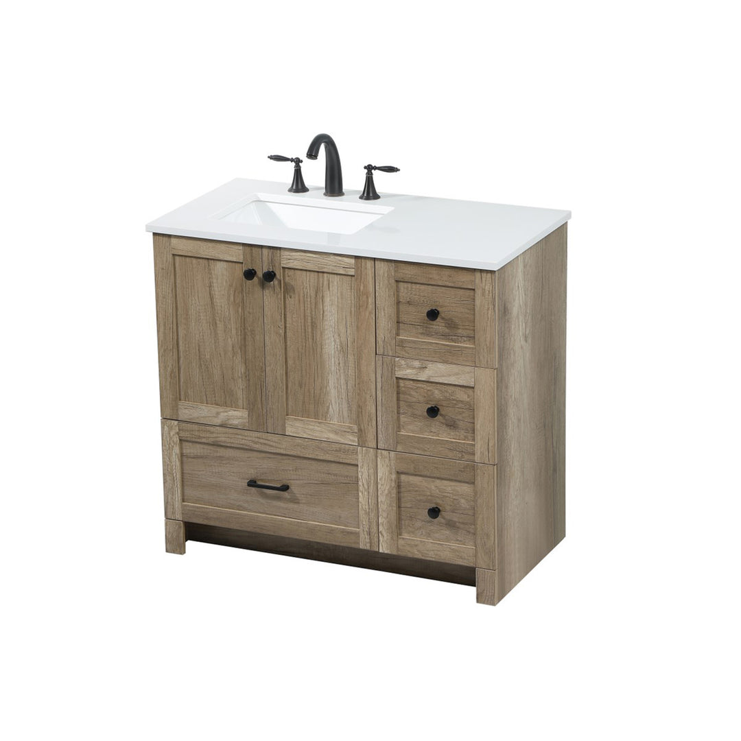 36 Inch Single Bathroom Vanity In Natural Oak - View 3 - Joshua Marshal