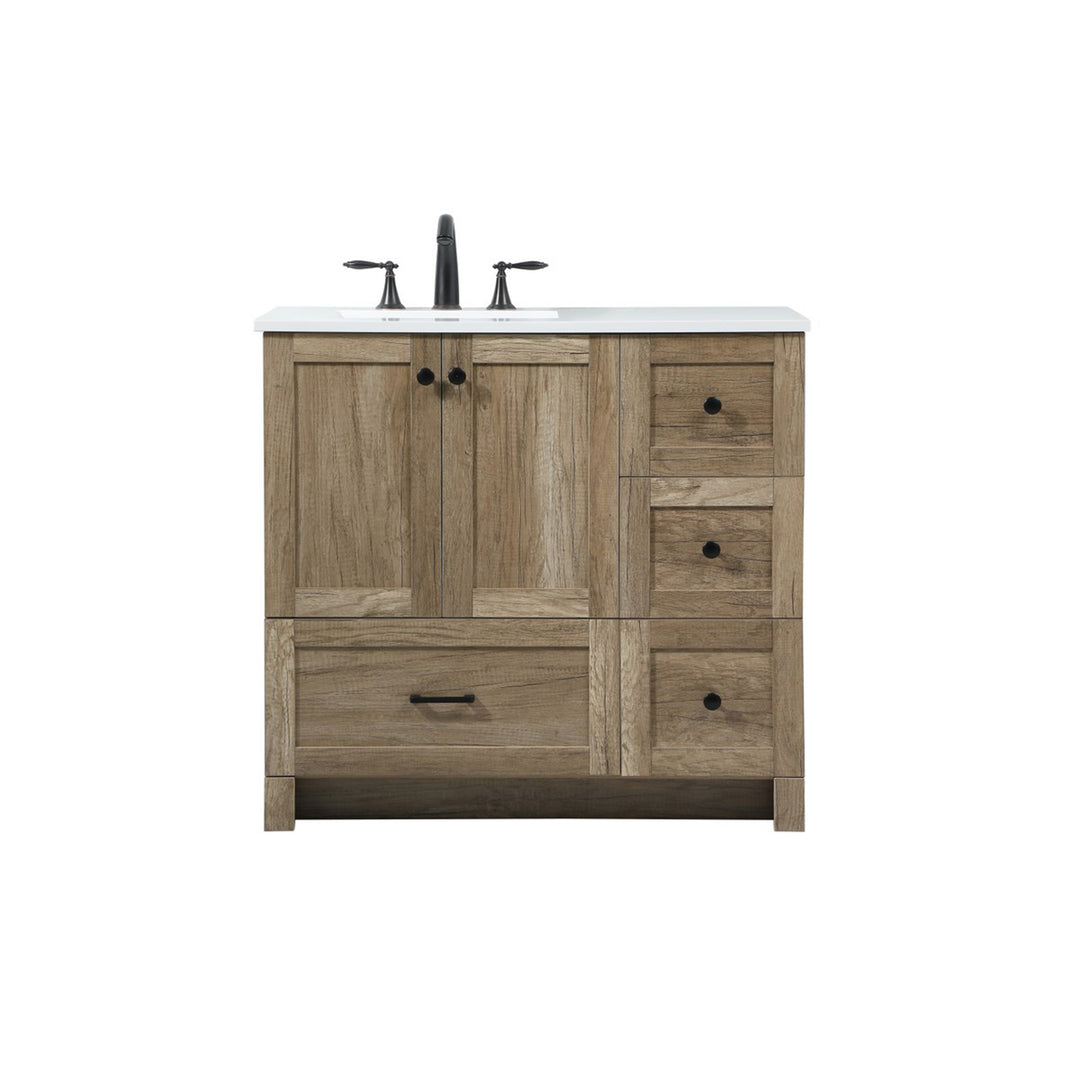 36 Inch Single Bathroom Vanity In Natural Oak - View 4 - Joshua Marshal