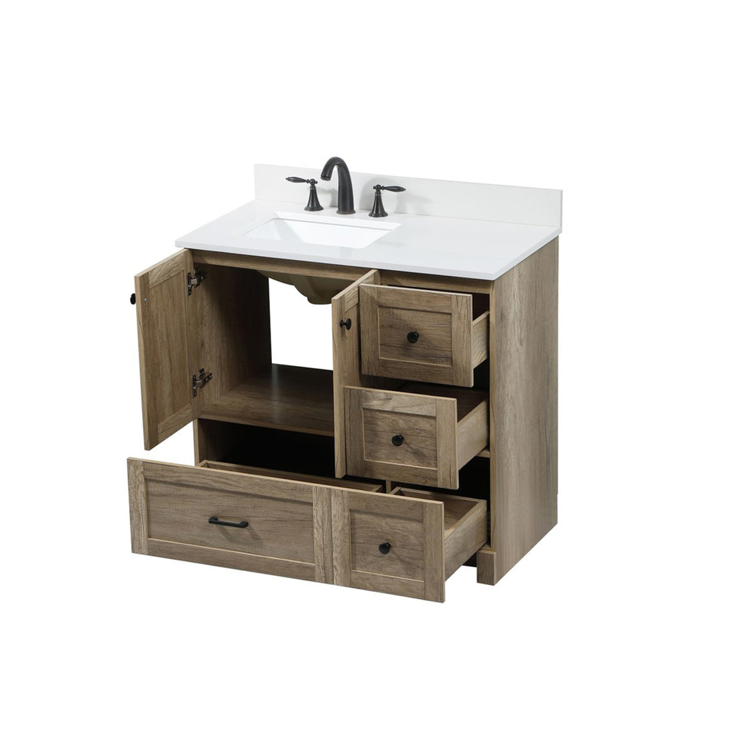 36 Inch Single Bathroom Vanity In Natural Oak - View 5 - Joshua Marshal