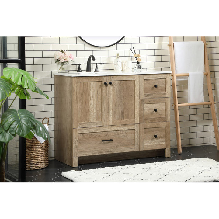 42 Inch Single Bathroom Vanity In Natural Oak - View 2 - Joshua Marshal