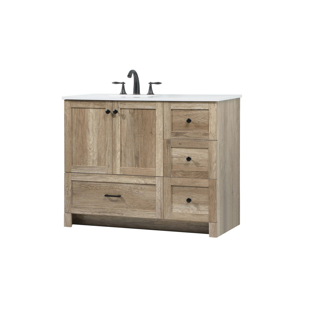42 Inch Single Bathroom Vanity In Natural Oak - View 3 - Joshua Marshal