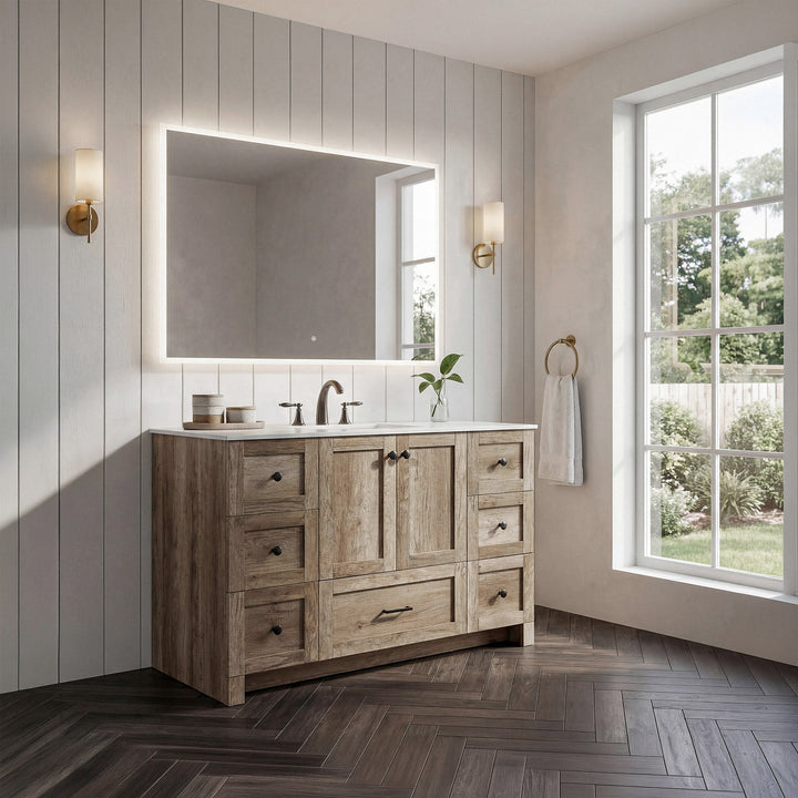 48 Inch Single Bathroom Vanity In Natural Oak - View 2 - Joshua Marshal
