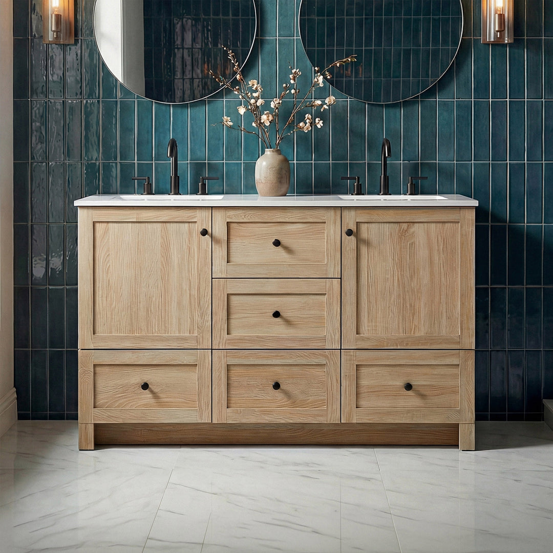 54 Inch Double Bathroom Vanity In Mango Wood Mango Wood Finish - KITCHEN & BATH by Joshua Marshal