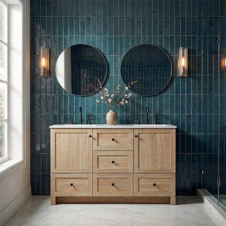 54 Inch Double Bathroom Vanity In Mango Wood - View 2 - Joshua Marshal