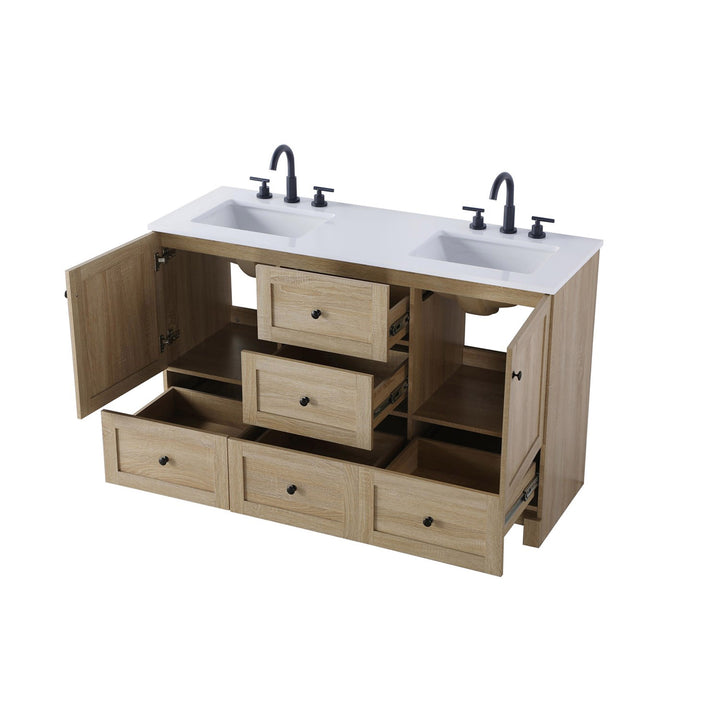 54 Inch Double Bathroom Vanity In Mango Wood - View 5 - Joshua Marshal