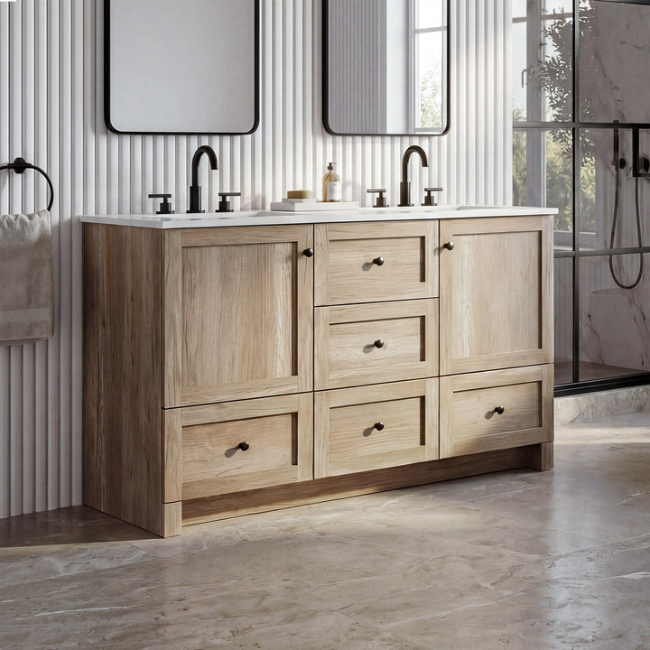 54 Inch Double Bathroom Vanity In Natural Oak Natural Oak Finish - KITCHEN & BATH by Joshua Marshal
