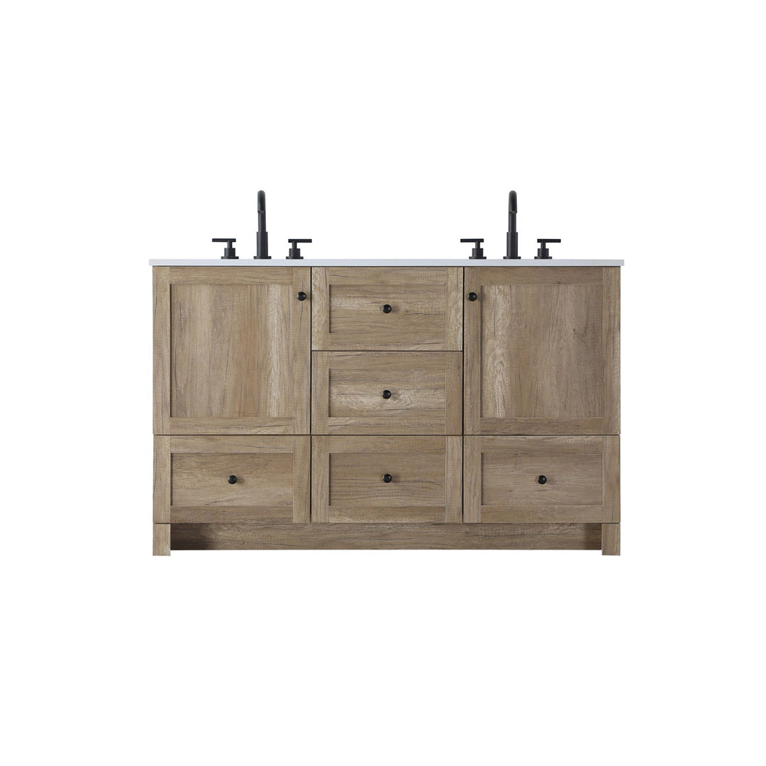 54 Inch Double Bathroom Vanity In Natural Oak - View 3 - Joshua Marshal