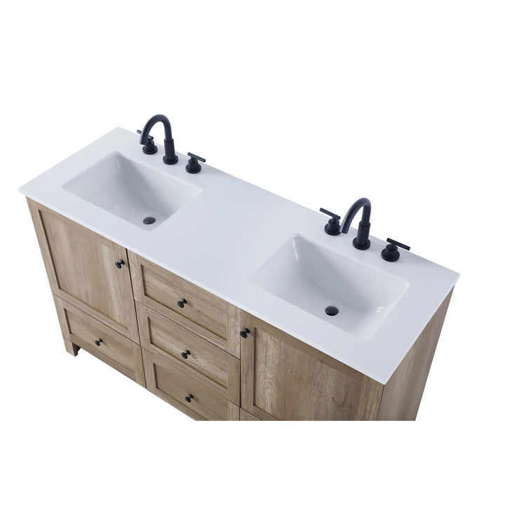 54 Inch Double Bathroom Vanity In Natural Oak - View 4 - Joshua Marshal