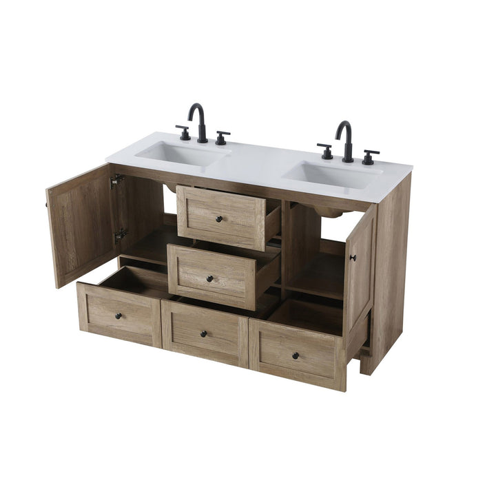 54 Inch Double Bathroom Vanity In Natural Oak - View 5 - Joshua Marshal
