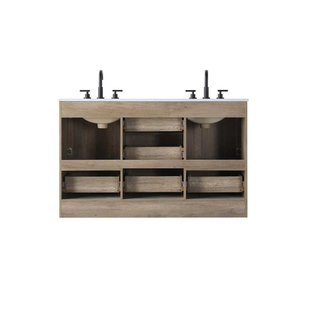 54 Inch Double Bathroom Vanity In Natural Oak - View 6 - Joshua Marshal