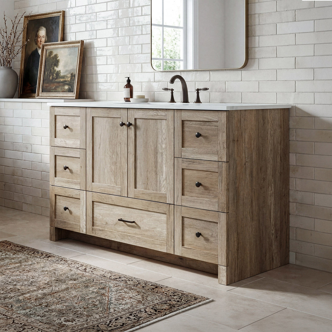 54 Inch Single Bathroom Vanity In Natural Oak Natural Oak Finish - KITCHEN & BATH by Joshua Marshal