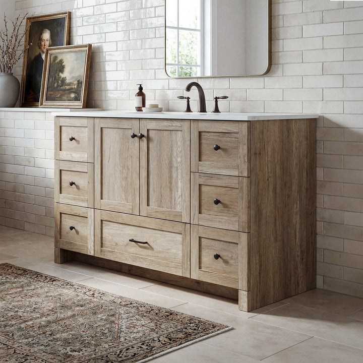 54 Inch Single Bathroom Vanity In Natural Oak Natural Oak Finish - KITCHEN & BATH by Joshua Marshal