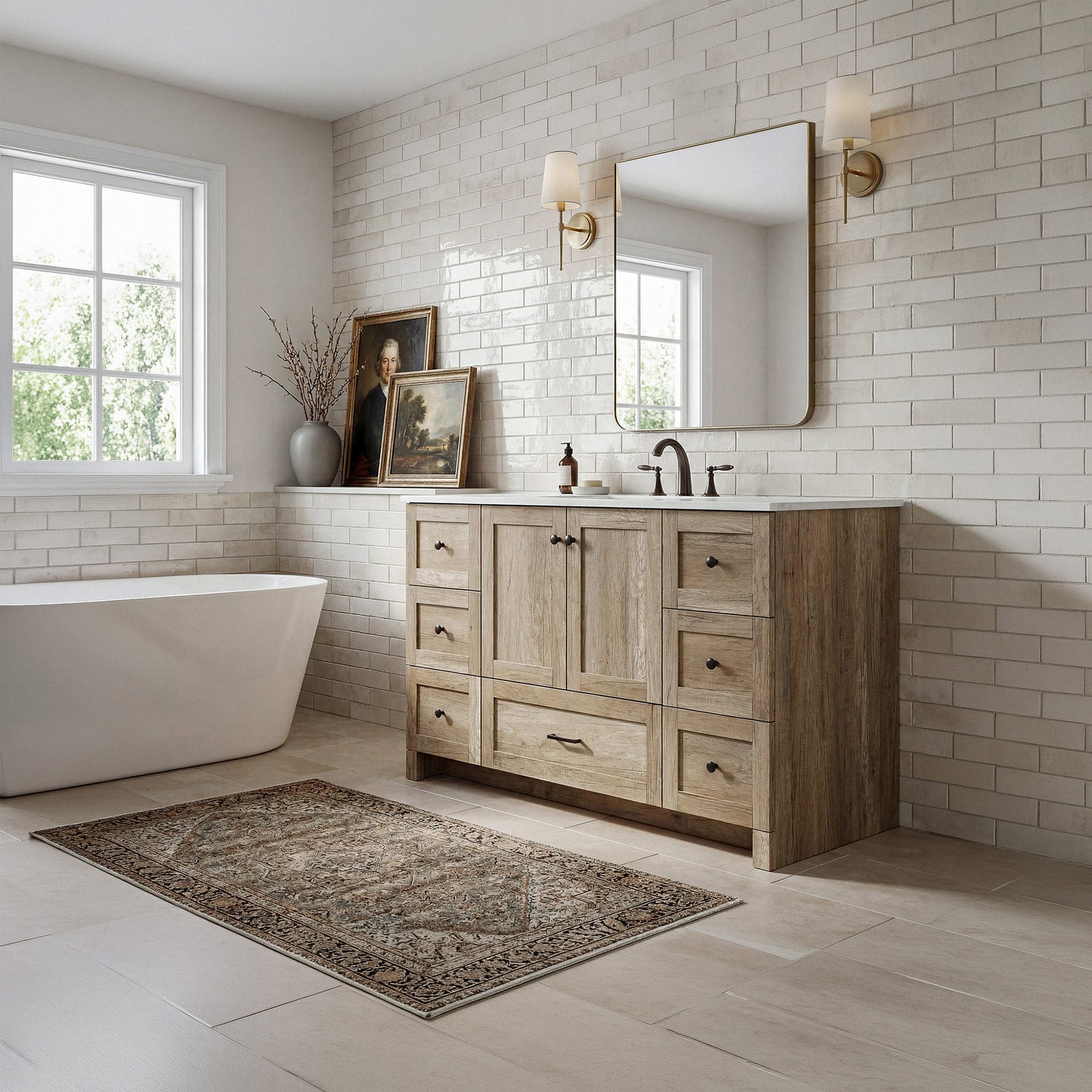 54 Inch Single Bathroom Vanity In Natural Oak - View 2 - Joshua Marshal