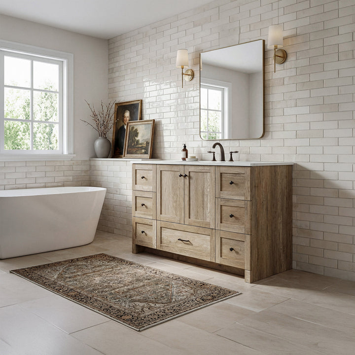 54 Inch Single Bathroom Vanity In Natural Oak - View 2 - Joshua Marshal