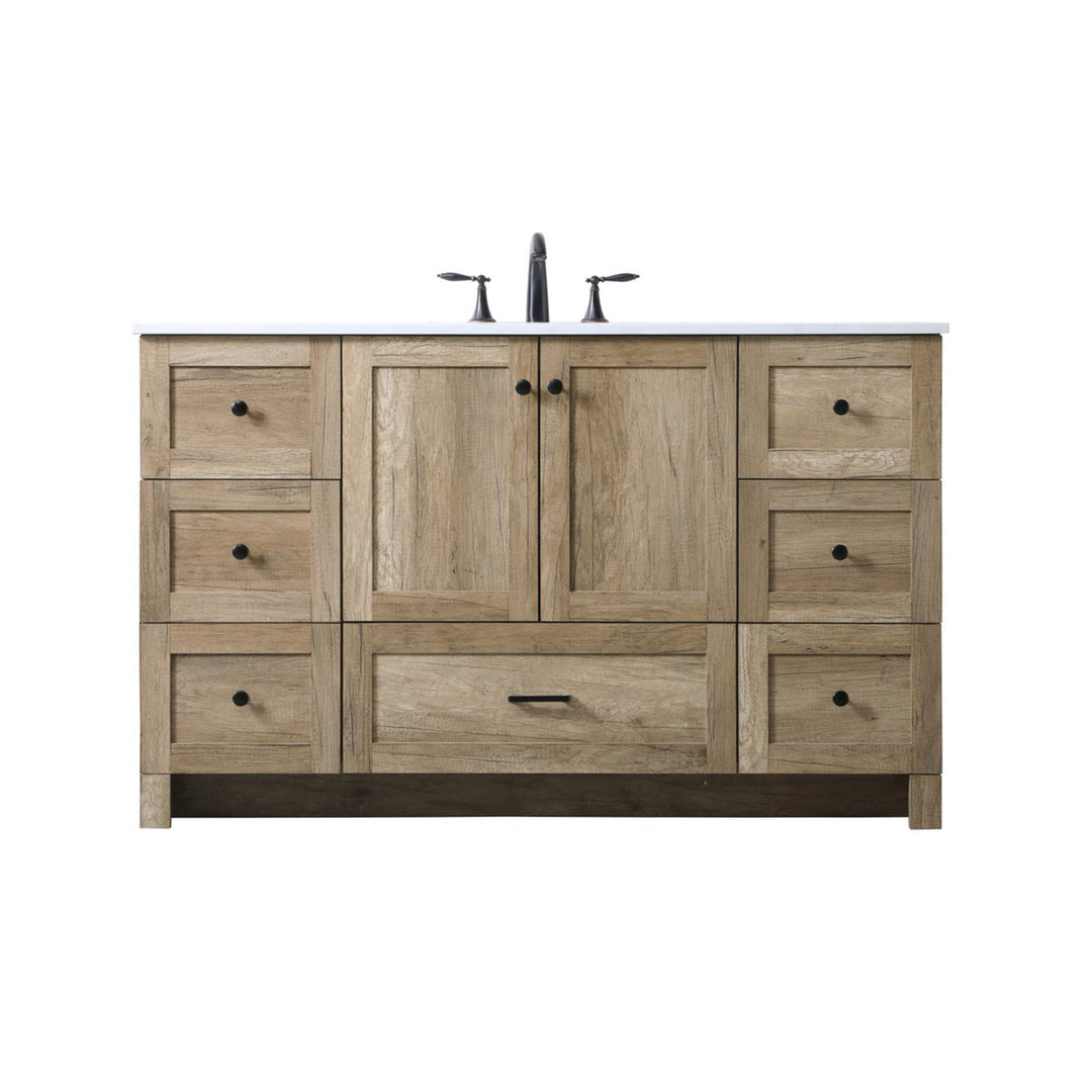 54 Inch Single Bathroom Vanity In Natural Oak - View 3 - Joshua Marshal