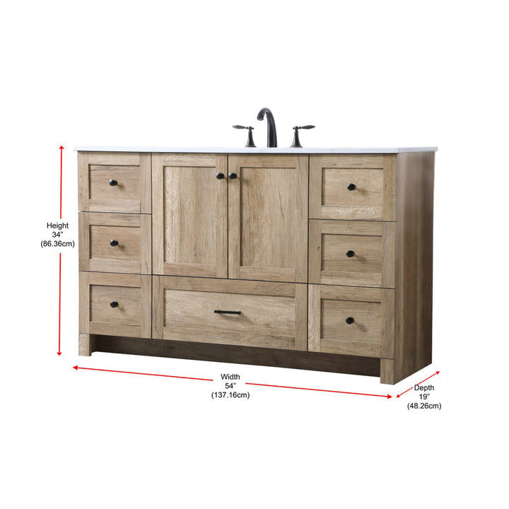 54 Inch Single Bathroom Vanity In Natural Oak - View 4 - Joshua Marshal