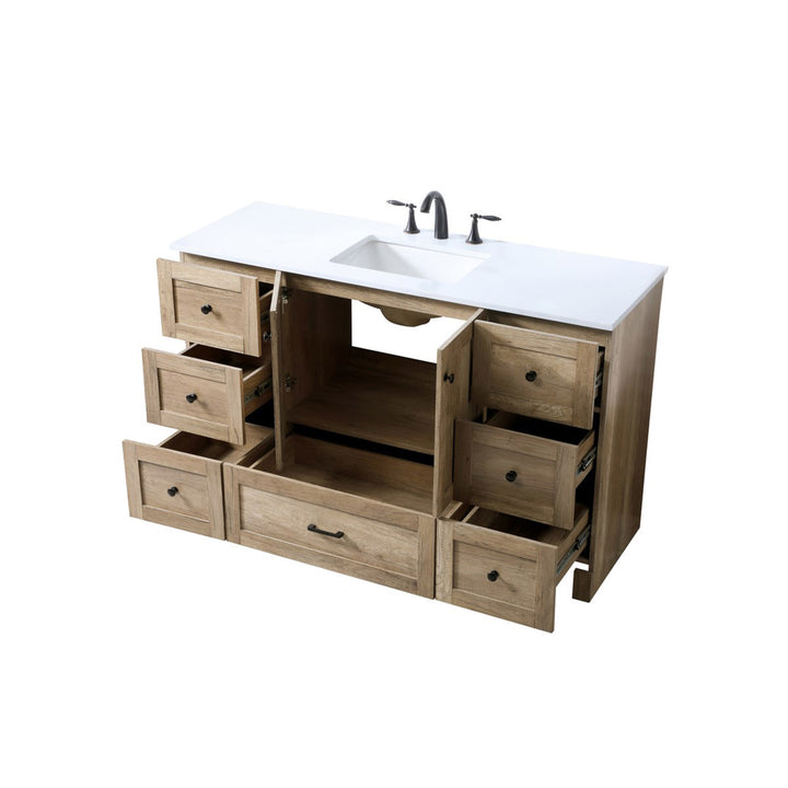 54 Inch Single Bathroom Vanity In Natural Oak - View 5 - Joshua Marshal