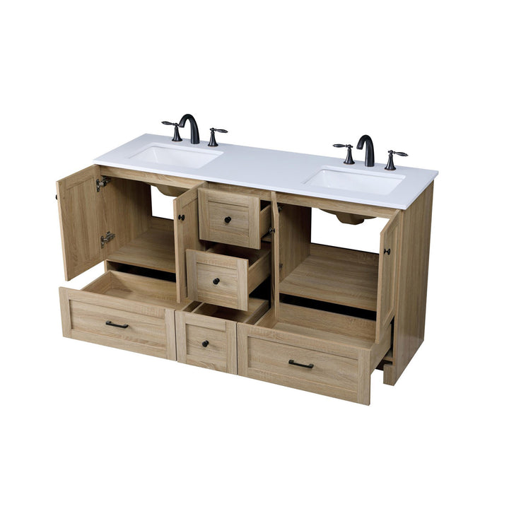60 Inch Double Bathroom Vanity In Mango Wood - View 5 - Joshua Marshal