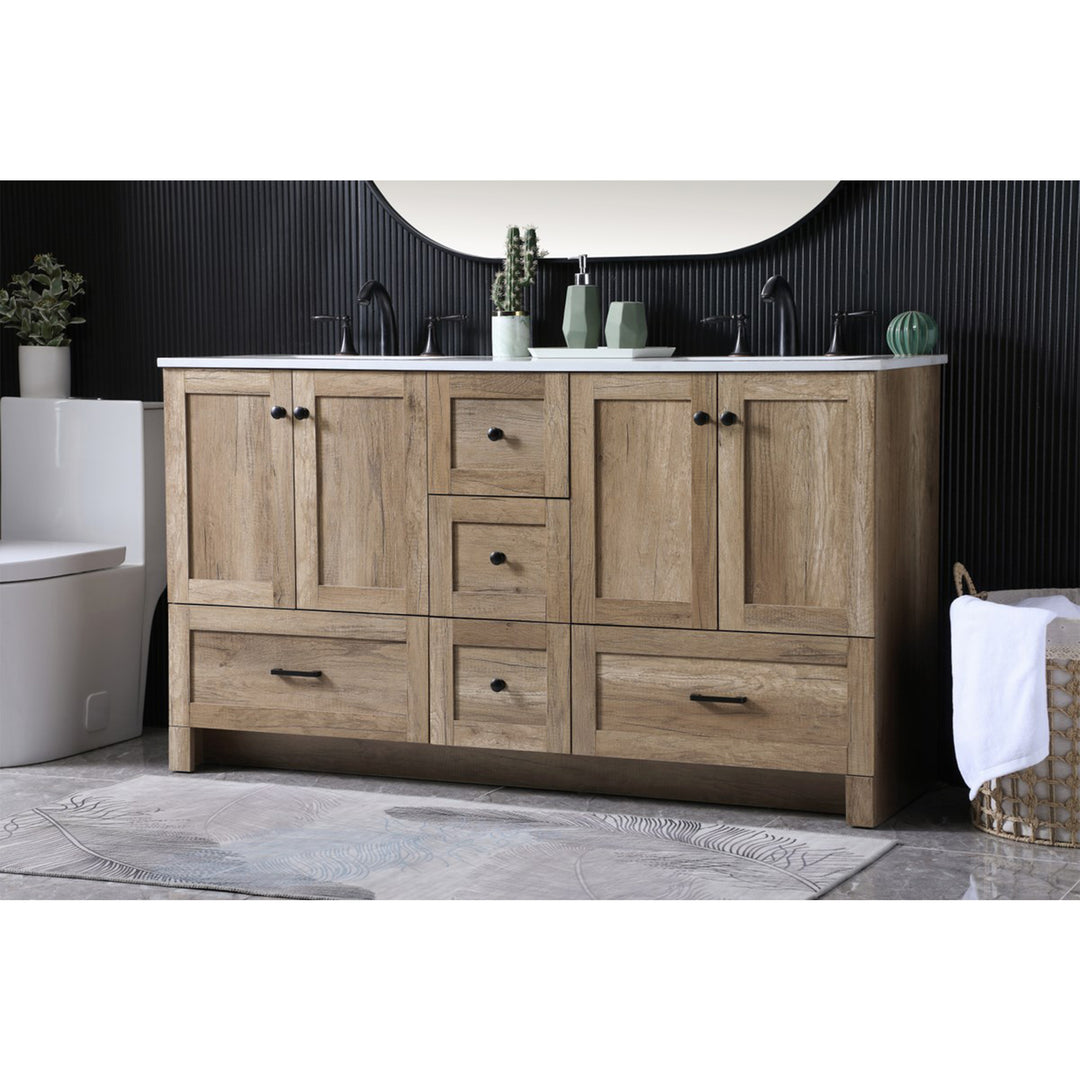 60 Inch Double Bathroom Vanity In Natural Oak - View 2 - Joshua Marshal