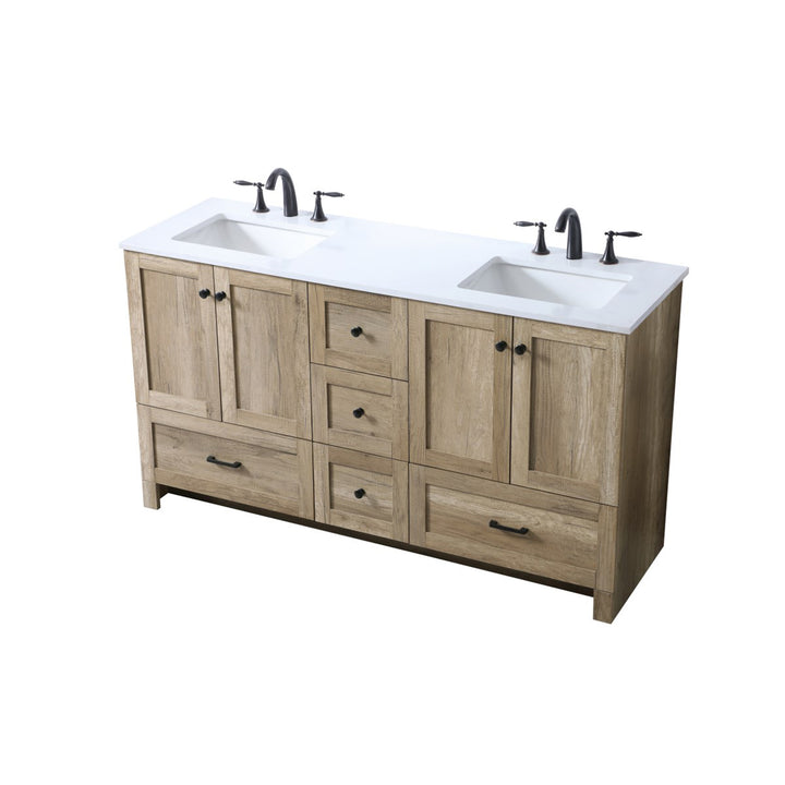 60 Inch Double Bathroom Vanity In Natural Oak - View 3 - Joshua Marshal