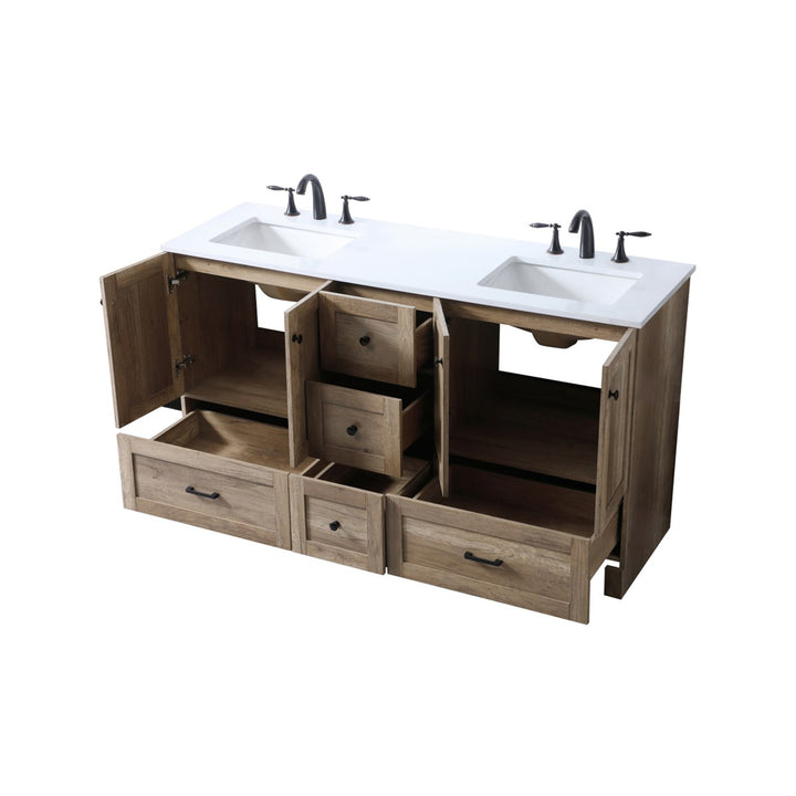 60 Inch Double Bathroom Vanity In Natural Oak - View 4 - Joshua Marshal