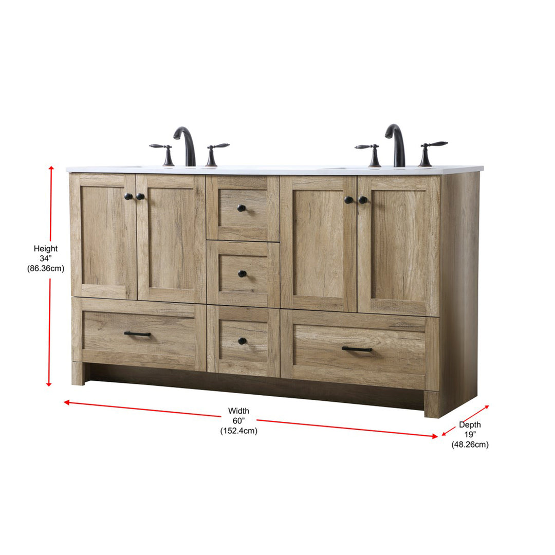 60 Inch Double Bathroom Vanity In Natural Oak - View 6 - Joshua Marshal