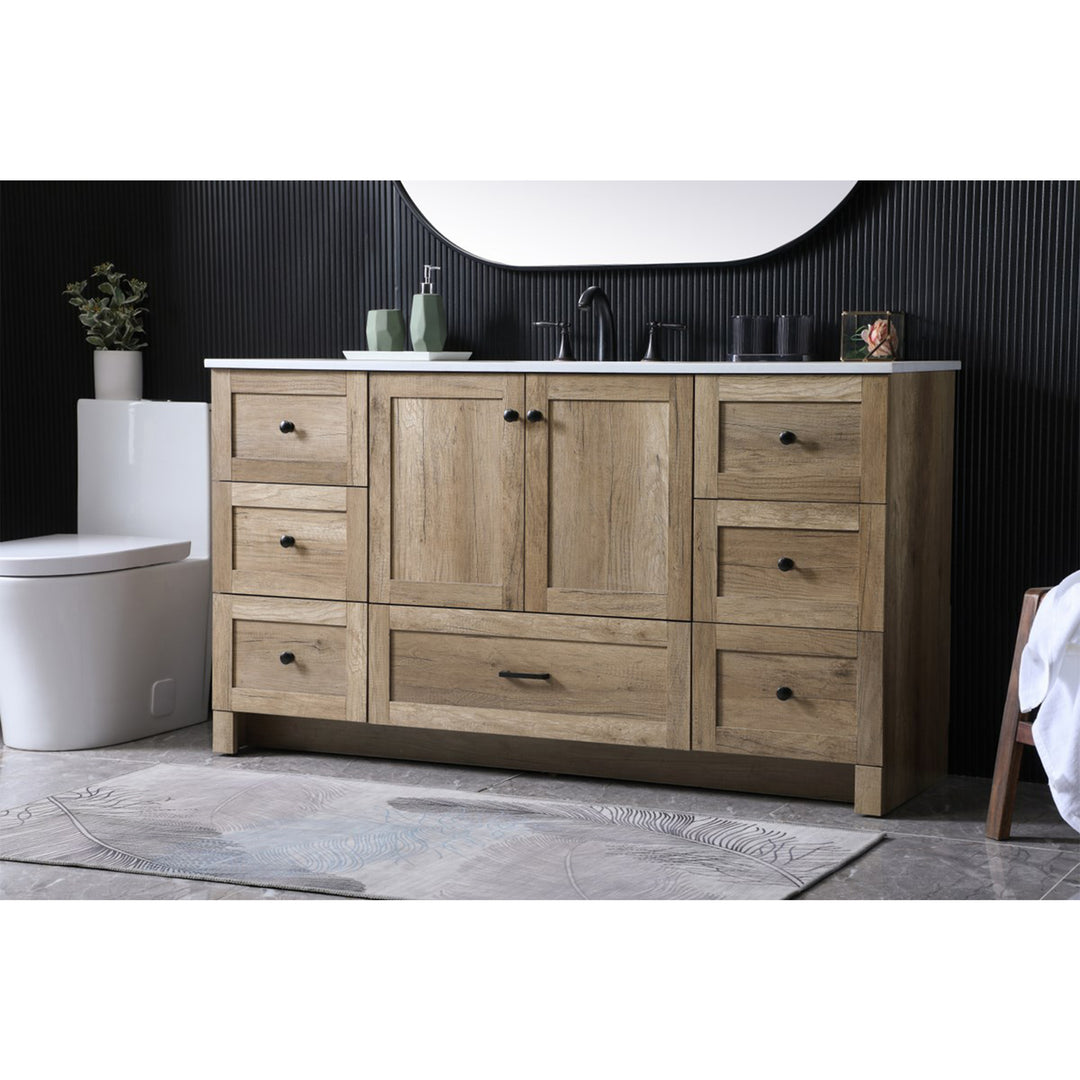 60 Inch Single Bathroom Vanity In Natural Oak - View 2 - Joshua Marshal