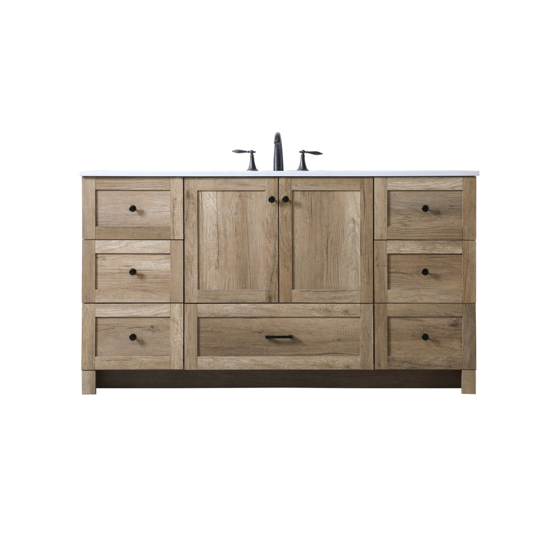 60 Inch Single Bathroom Vanity In Natural Oak - View 3 - Joshua Marshal