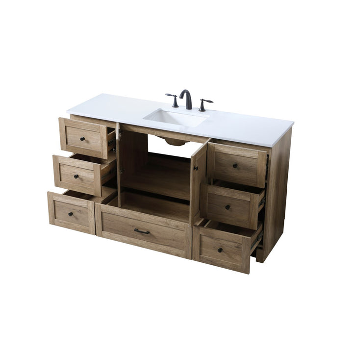 60 Inch Single Bathroom Vanity In Natural Oak - View 5 - Joshua Marshal