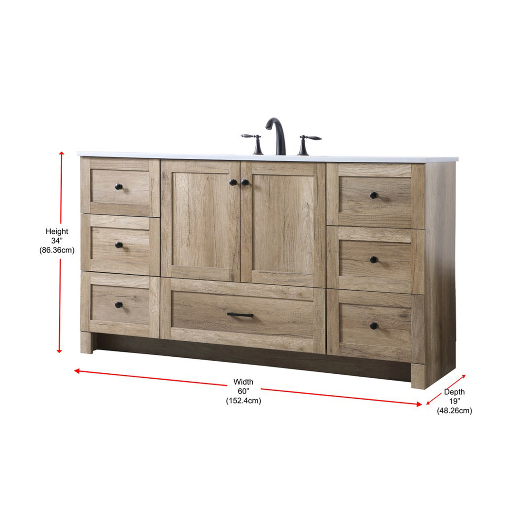 60 Inch Single Bathroom Vanity In Natural Oak - View 6 - Joshua Marshal