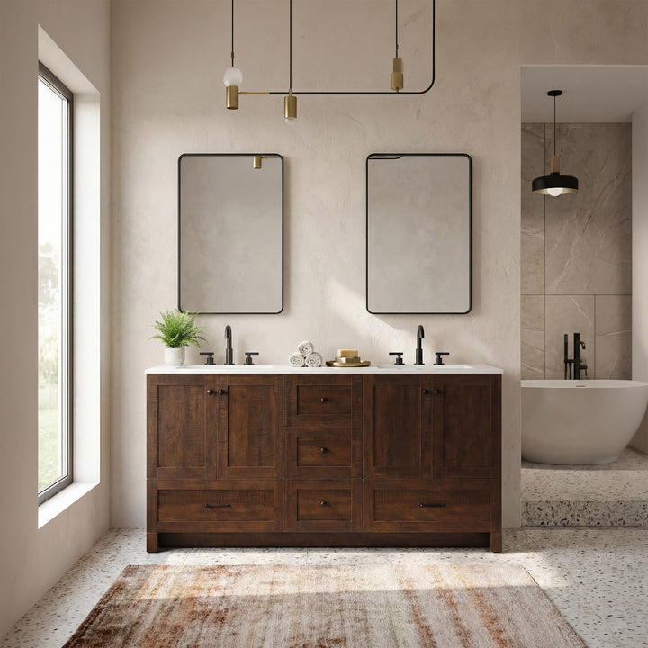 66 Inch Double Bathroom Vanity In Expresso - View 2 - Joshua Marshal