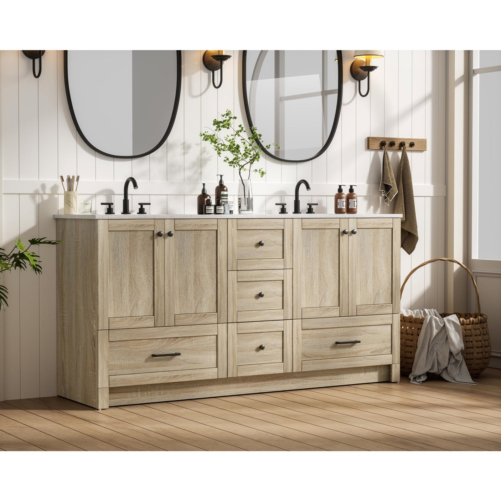 66 Inch Double Bathroom Vanity In Mango Wood - View 2 - Joshua Marshal