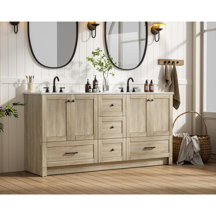 66 Inch Double Bathroom Vanity In Mango Wood - View 2 - Joshua Marshal