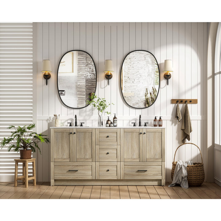 66 Inch Double Bathroom Vanity In Mango Wood - View 3 - Joshua Marshal