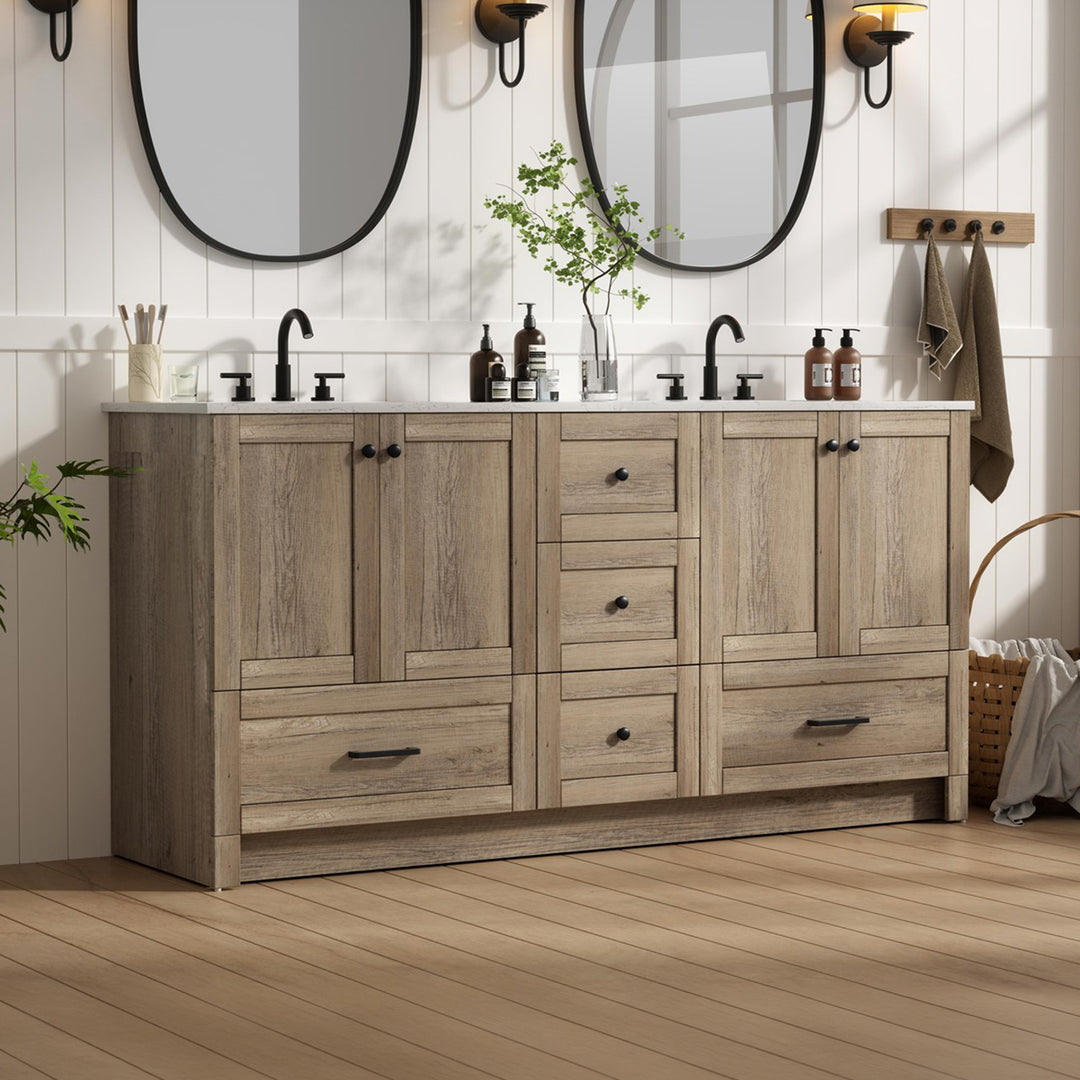 66 Inch Double Bathroom Vanity In Natural Oak Natural Oak Finish - KITCHEN & BATH by Joshua Marshal