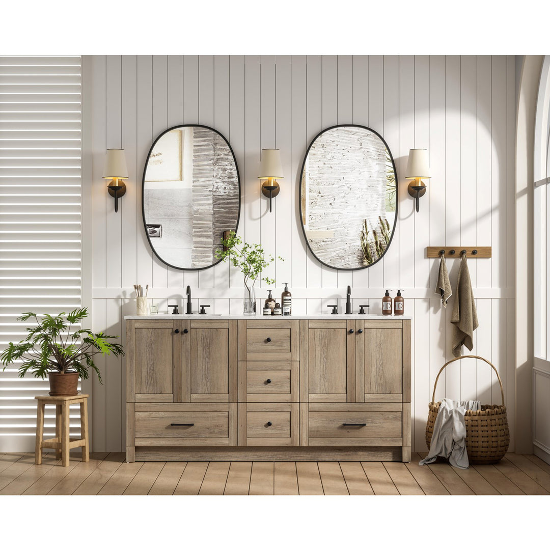 66 Inch Double Bathroom Vanity In Natural Oak - View 2 - Joshua Marshal