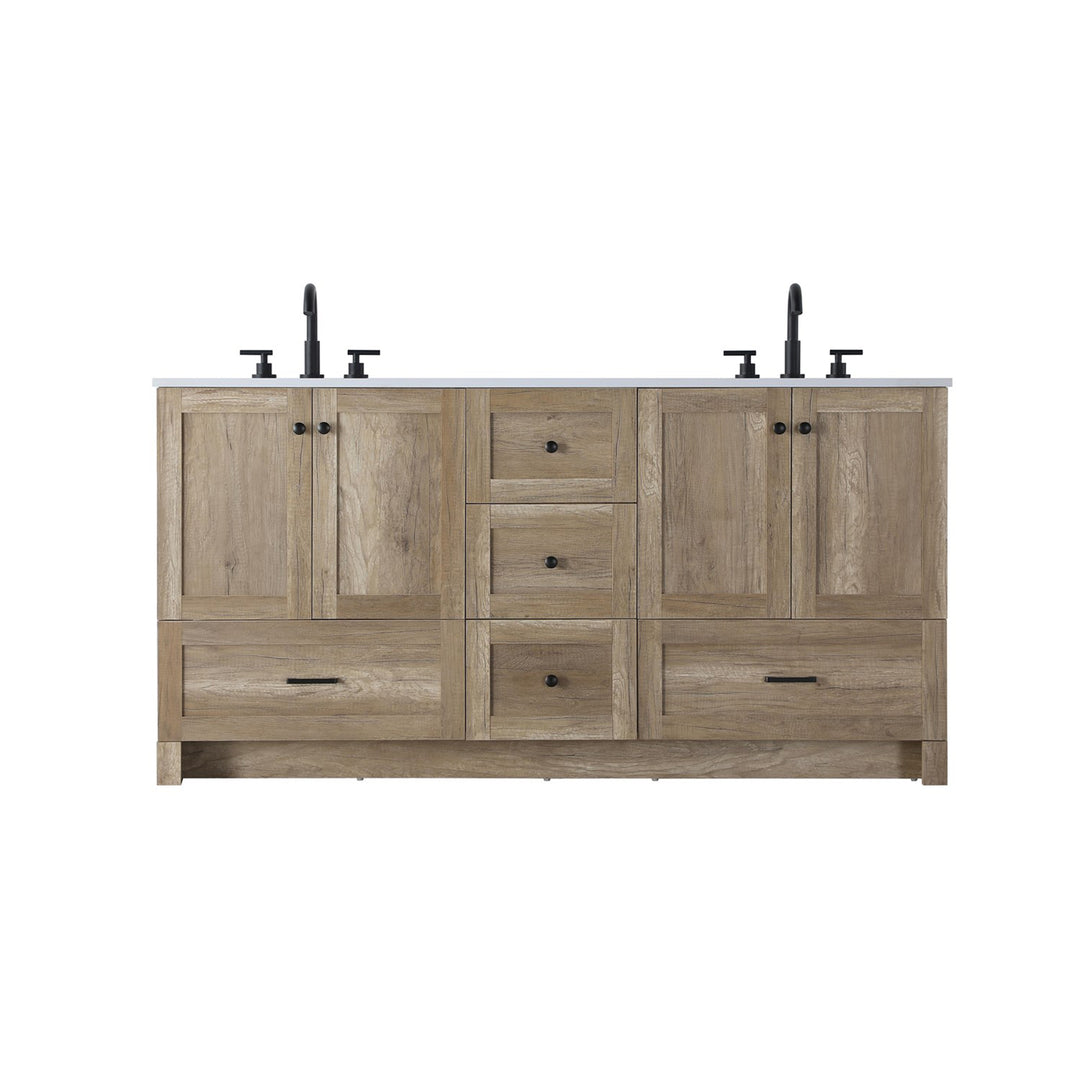 66 Inch Double Bathroom Vanity In Natural Oak - View 3 - Joshua Marshal