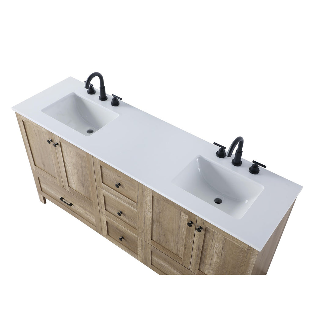 66 Inch Double Bathroom Vanity In Natural Oak - View 4 - Joshua Marshal