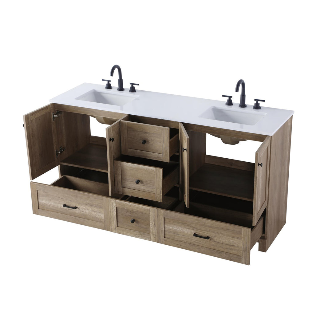 66 Inch Double Bathroom Vanity In Natural Oak - View 5 - Joshua Marshal