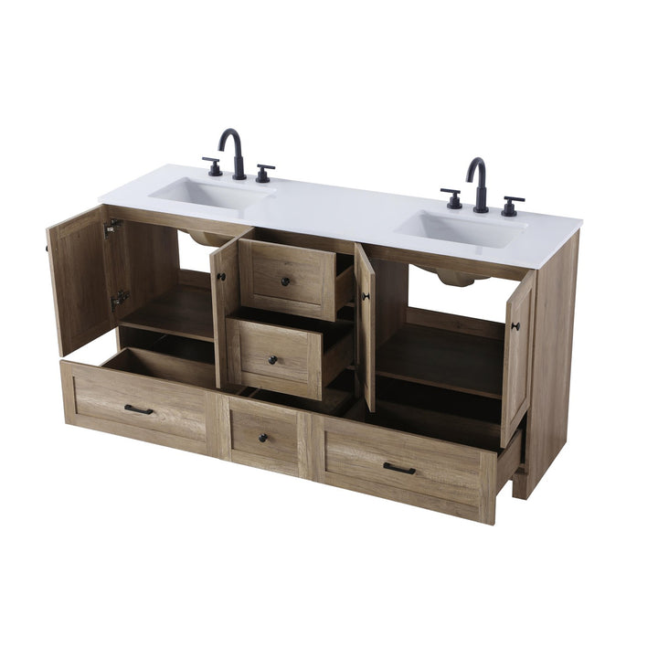 66 Inch Double Bathroom Vanity In Natural Oak - View 5 - Joshua Marshal